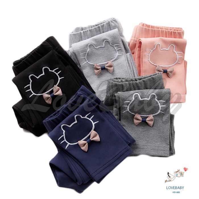 [1KG 13PCS] LBS Celana Legging Anak Panjang Elastis Motif Bordir Kitty Bahan Katun Perempuan