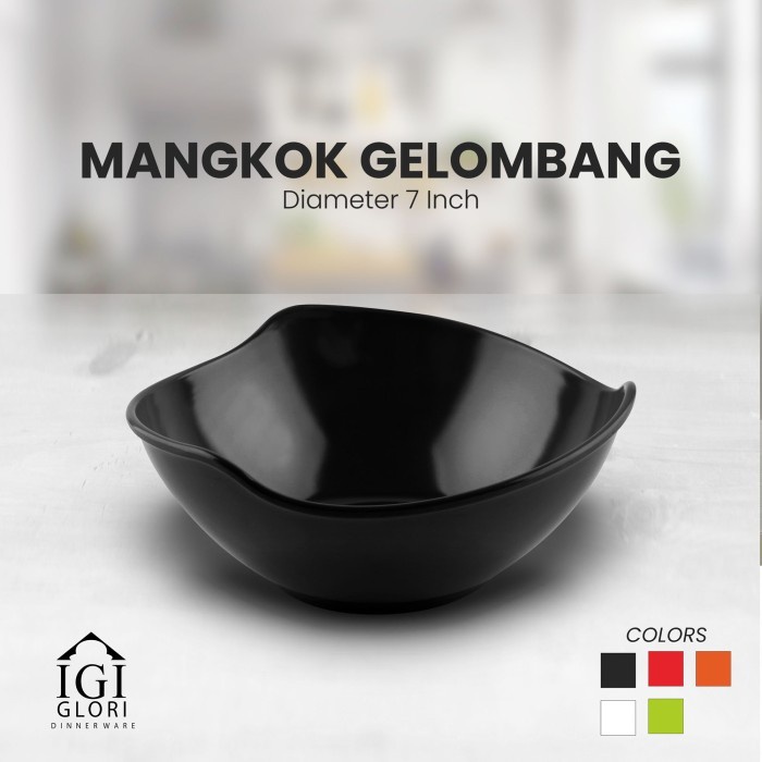 Glori Melamin Bowl Mangkok Gelombang Makan Mie Original 7 inch G4870 - Hitam