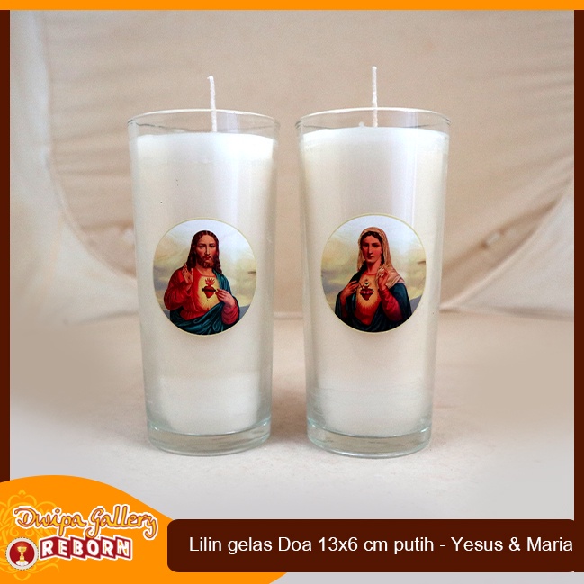 Lilin Doa Ruhani Gelas Yesus Maria Putih Lotus Stearin Wax 13 Cm 2