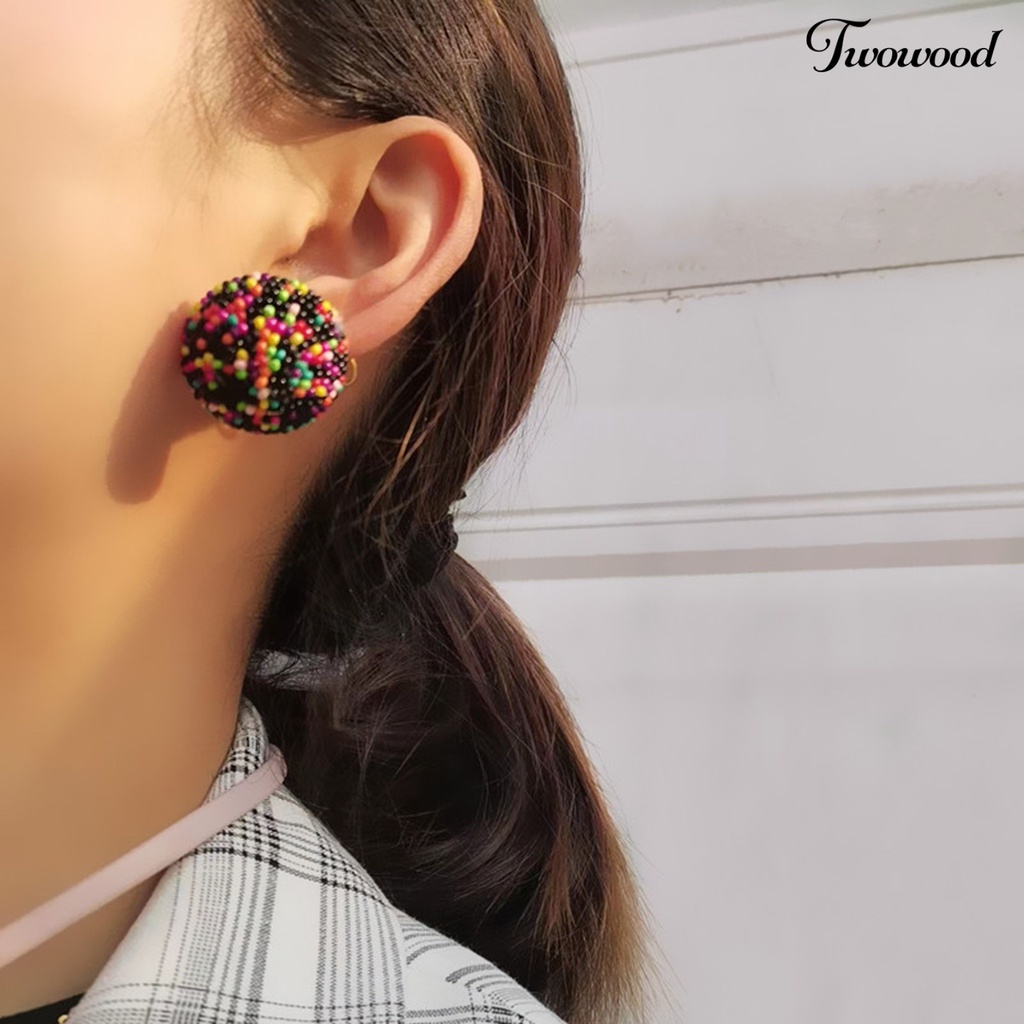 1 Pasang Anting Manik-Manik Bulat Mini Handmade Warna-Warni Gaya Vintage Bohemian Untuk Pesta