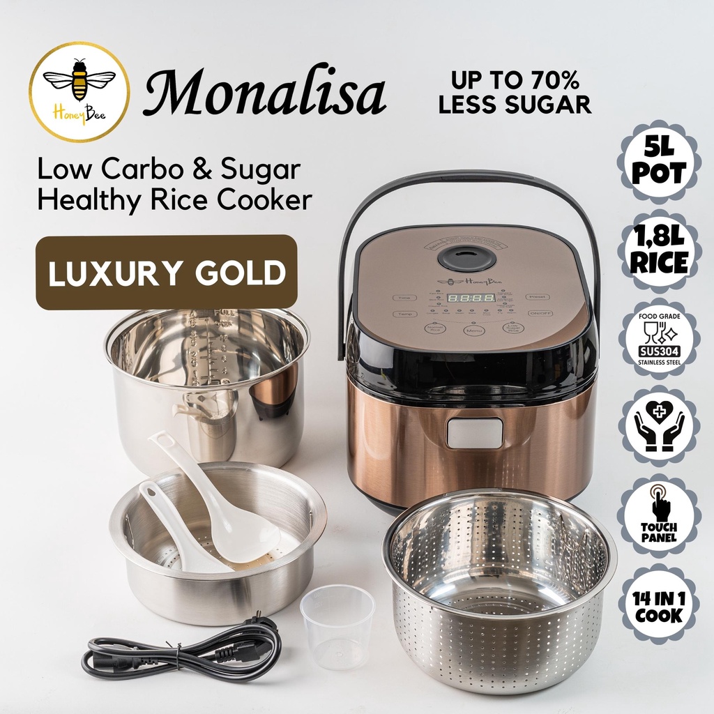Honeybee Monalisa- Low Carbo &amp; Sugar Digital Rice Cooker 5L/1.8L Nasi | Garansi RESMI dan BARU!