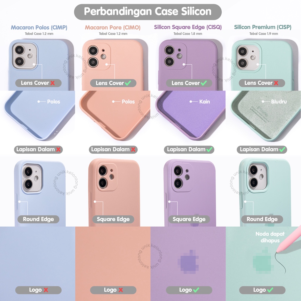 (Seri 4) iPhone - Square Edge Silicone Matte Macaron Soft Case + Lens Cover