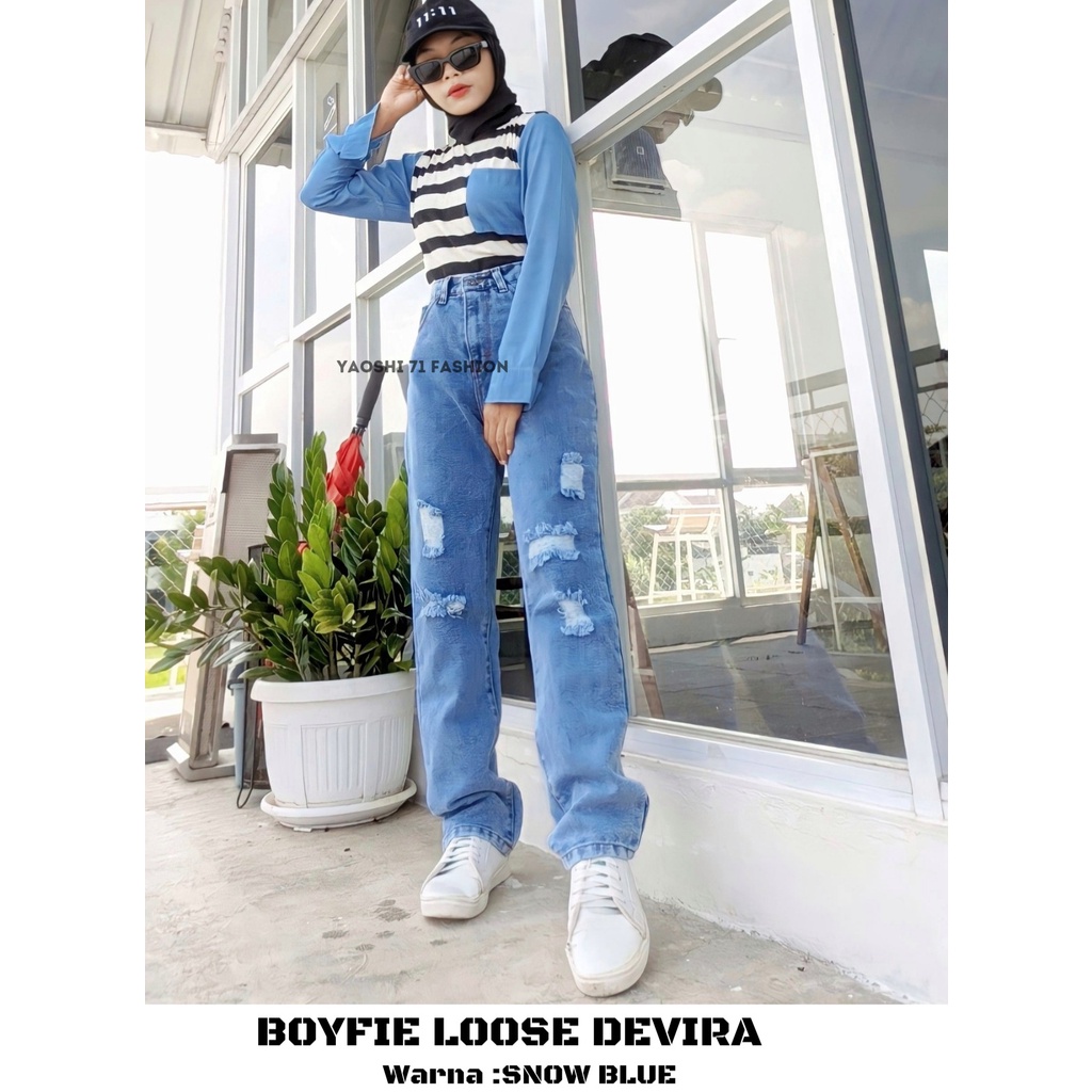 YAOSHI- Celana Jeans Wanita Pinggang Tinggi Devira Boyfie Loose Devira Premium