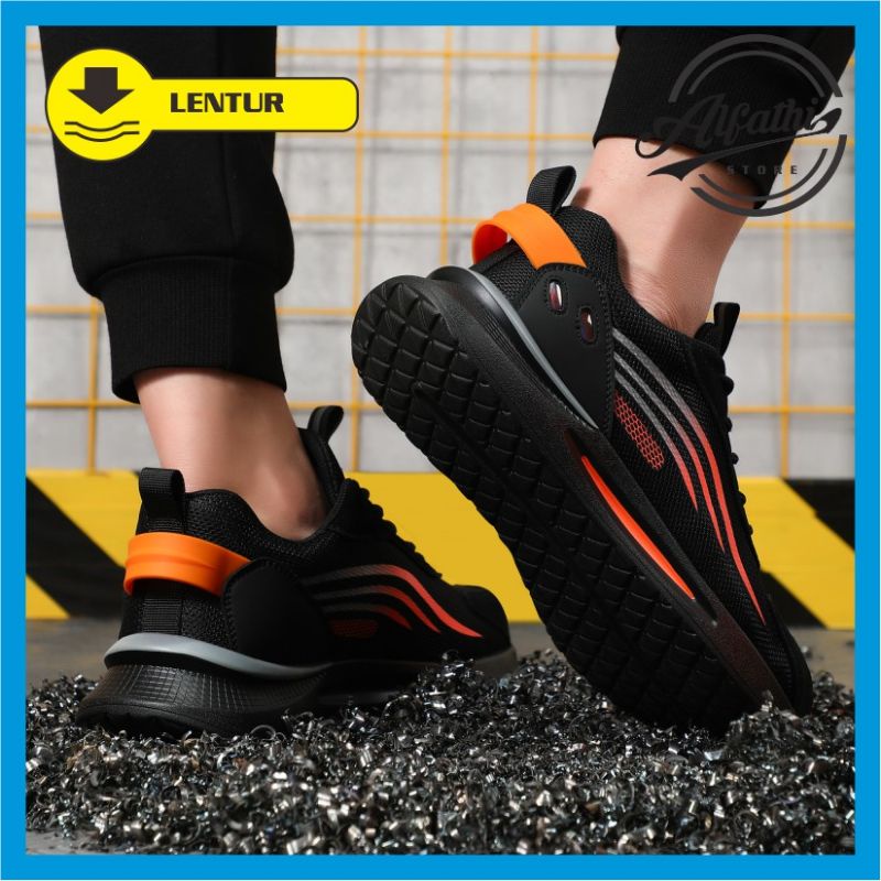 AlFathi Sepatu Safety Sneakers Sport Guyisa New Arrival Line Hitam Orange