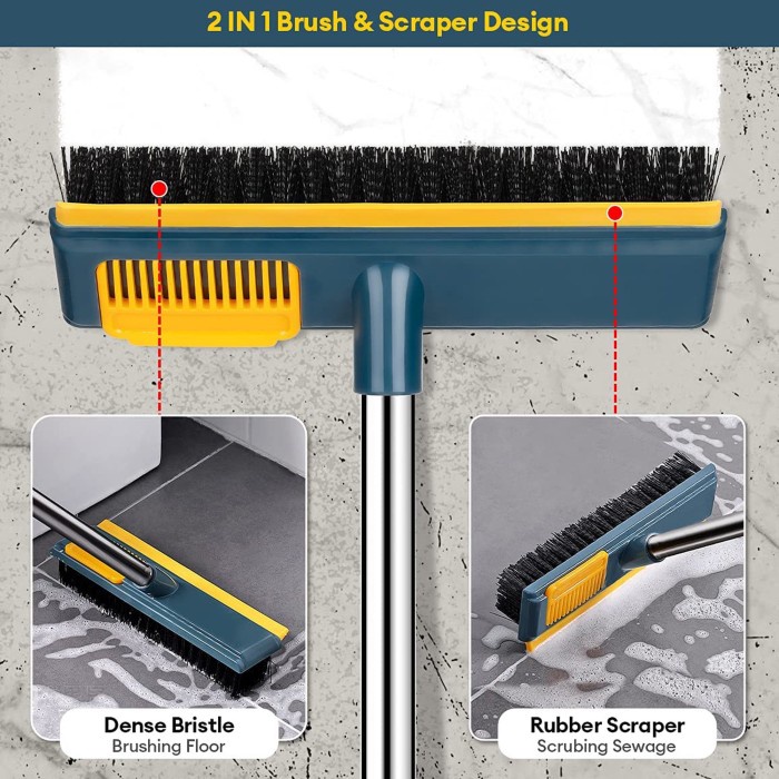 Sapu Sikat pembersih lantai 2in1 gagang panjang 2in1 Air Toilet Granit Marmer Epoxy Wiper