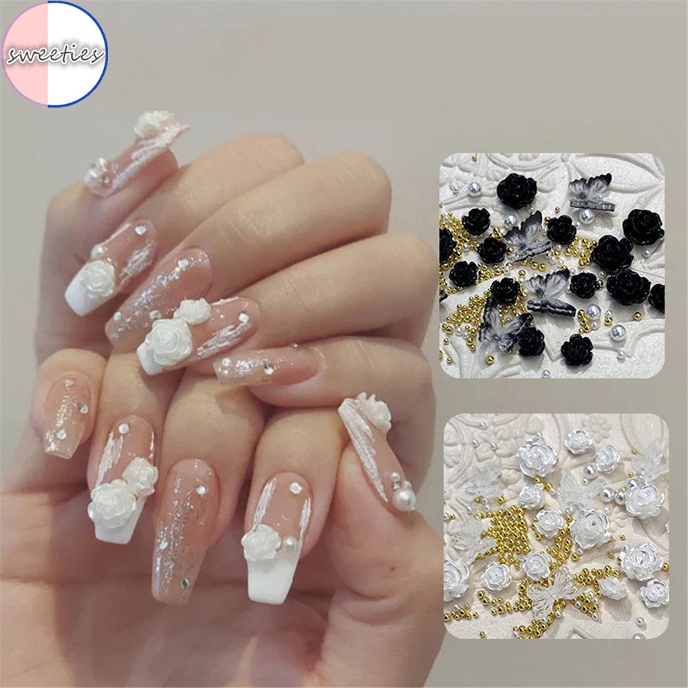 1 Kotak Bunga Camellia / Kupu-Kupu / Mutiara / Manik-Manik Untuk Aksesoris manicure / nail Art DIY