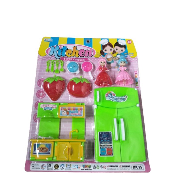 MK 15 mainan anak edukasi kitchen set funny cooking / mainan dapur memasak + kulkas dan buah buahan