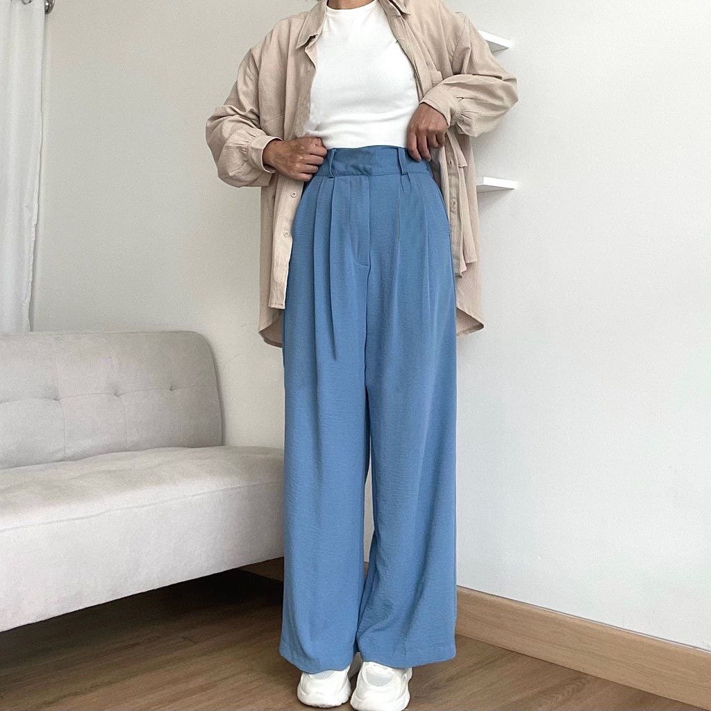 Celana Kulot Crinkle Highwaist Wanita Loose Cullote Pants terkini