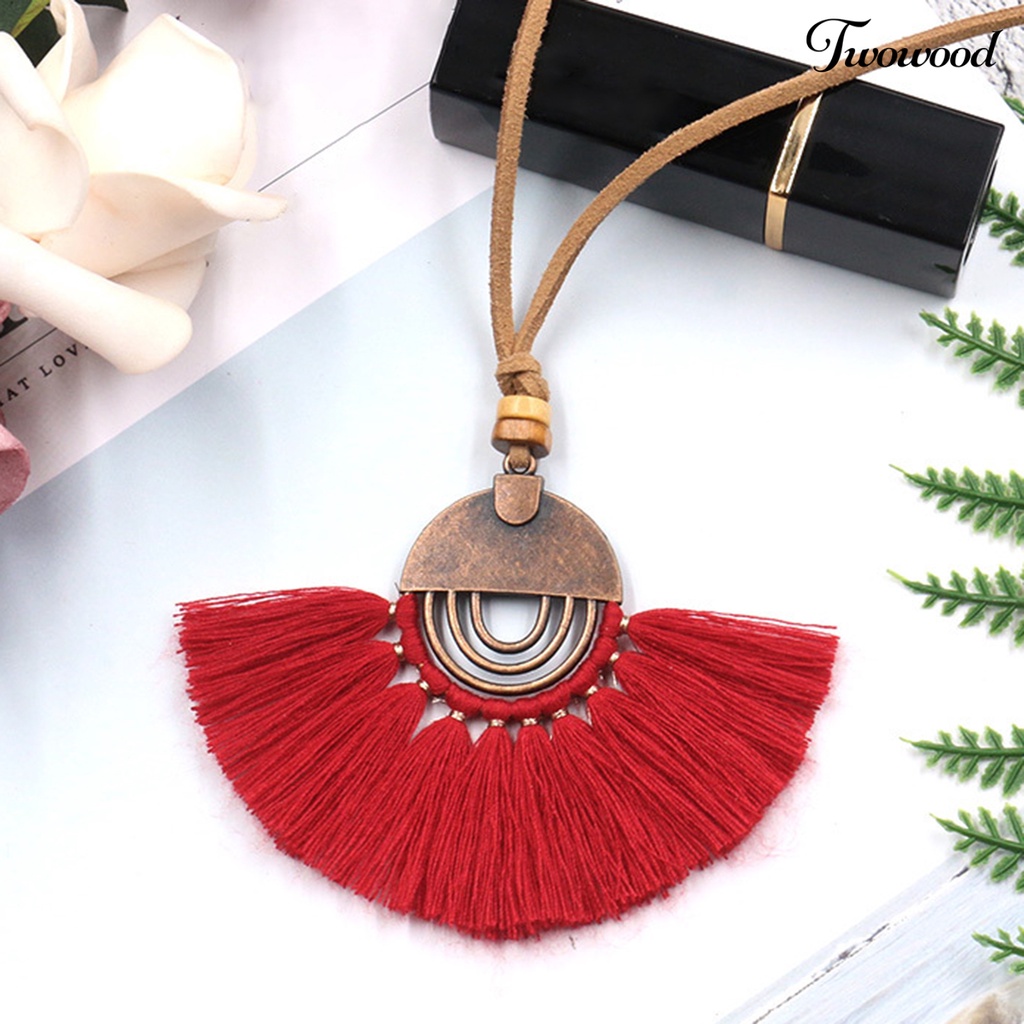 Kalung Rumbai Bentuk Kipas Bahan Katun Alloy Gaya Bohemian Etnik Untuk Wanita