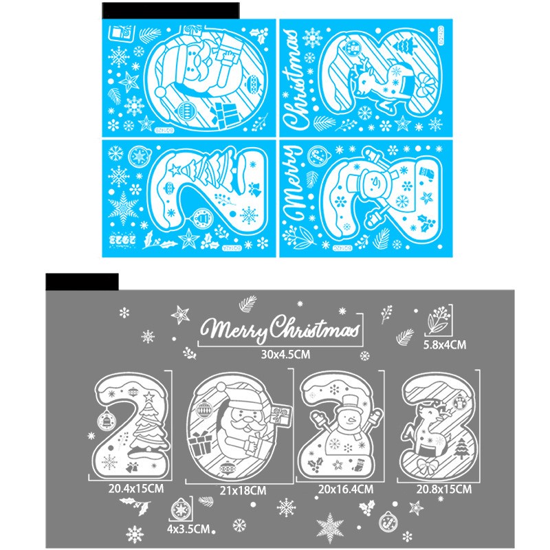 2023 Stiker Dinding / Jendela Kaca Motif Snowflake / Santa Claus / Pohon Natal / Snowman Untuk Dekorasi Rumah