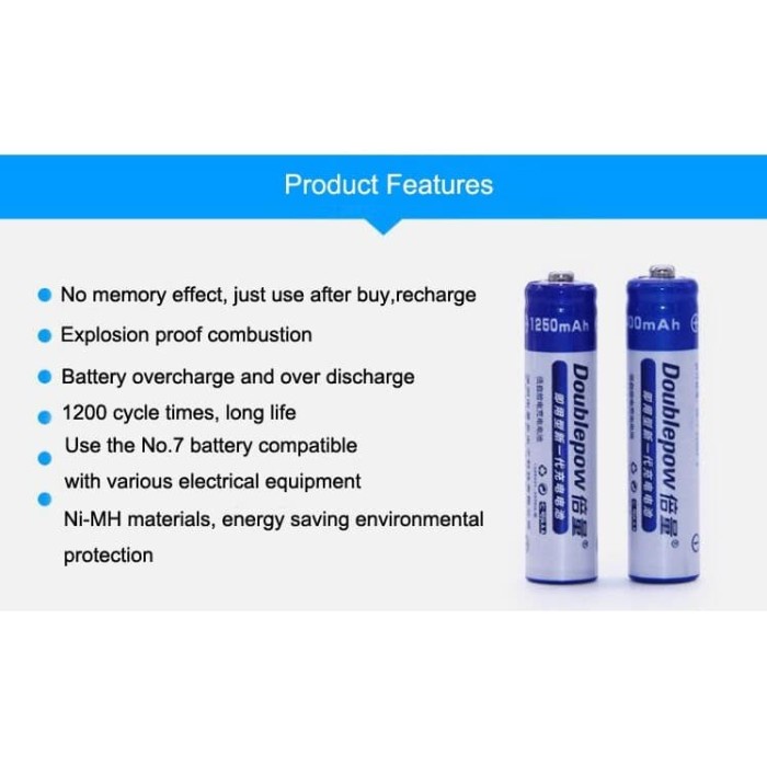 Baterai Battery Batre AAA Recharge Rechargeable 1250mah DoublePow 1Pc