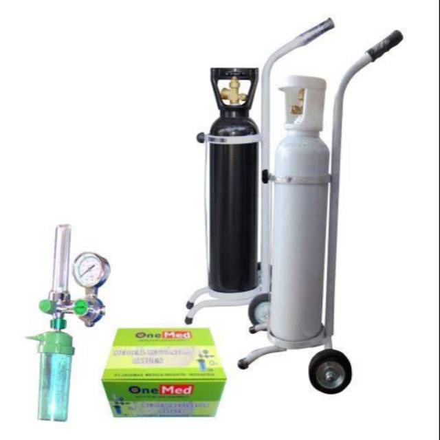 Tabung oksigen kecil (lengkap dengan troley &amp; regulator)