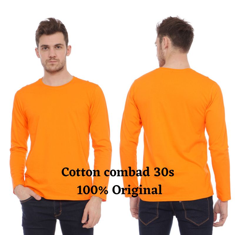 Kaos polos pria Lengan panjang dan Lengan Pendek Cotton combed 30s warna orange