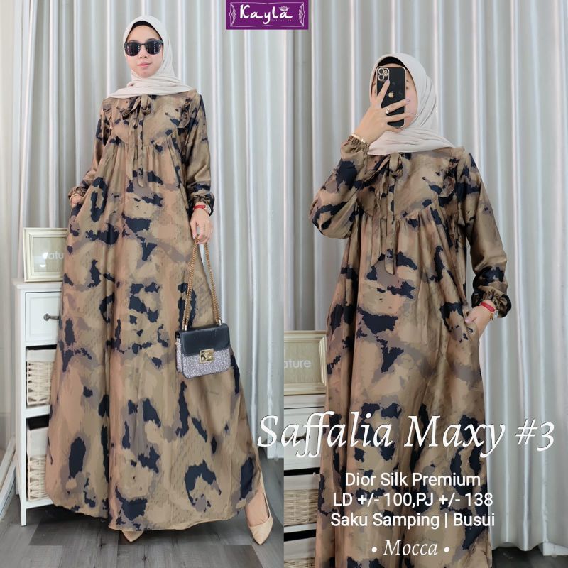 SAFFALIA MAXY #3 BY KAYLA | Maxy Dress Bahan Dior Silk Aplikasi Rufle di Dada