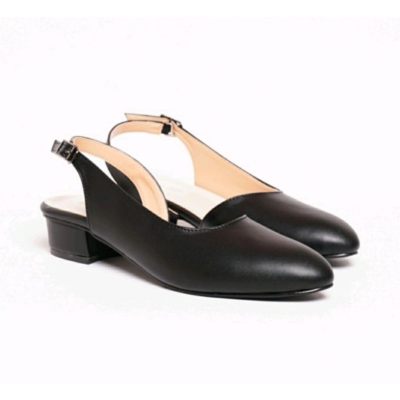 Sepatu Pantofel KULIT.395 BIG Size 41-42-43-44-45 Slingback Wanita Formal Size JUMBO Original Hitam, 42