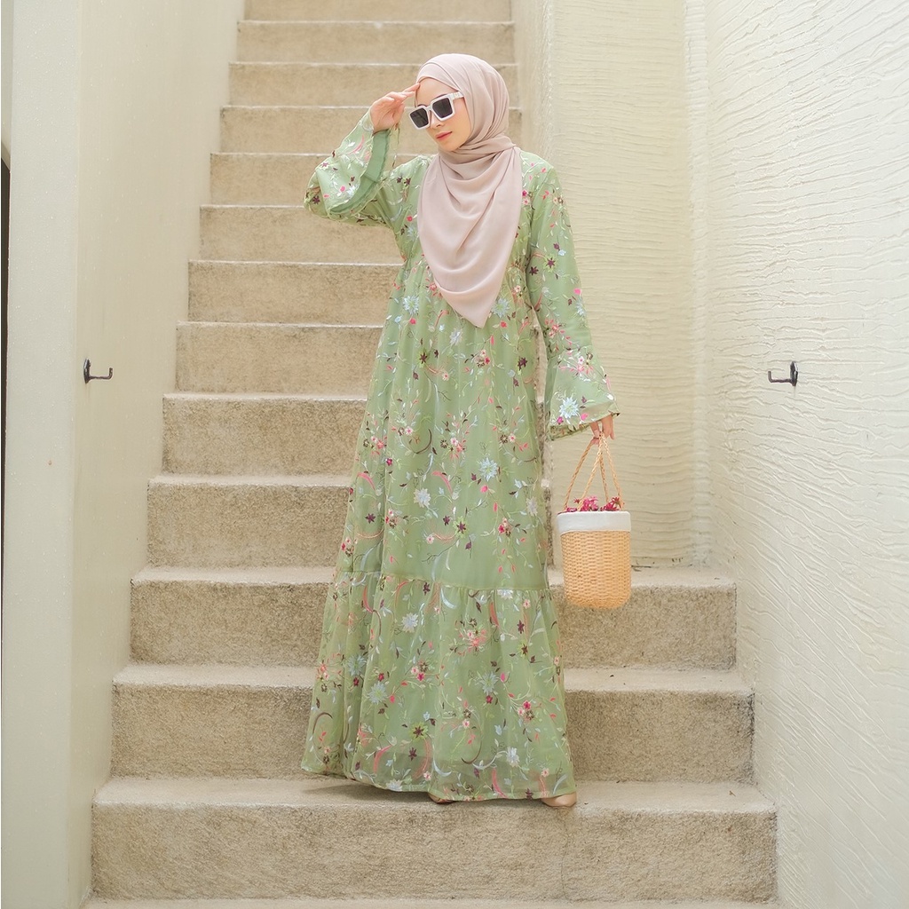 [NEW ITEM] Gamis Pesta Mewah Terbaru FLORAL FAIRYTALES DRESS Bahan Tulle Furing Elegan By Aznii