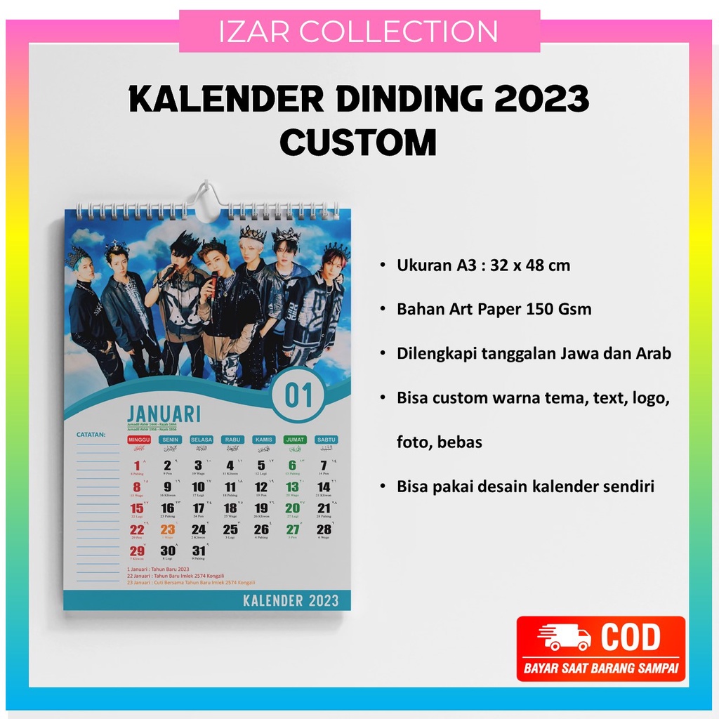 

Kalender Dinding 2024 Aesthetic Ukuran Besar Masehi dan Jawa Custom Bebas Anime KPOP