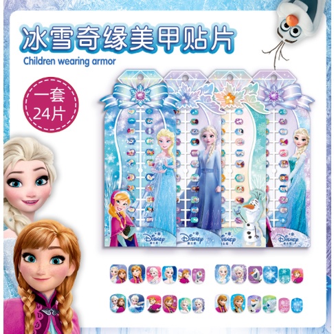 GrosirMart Stiker Kuku Palsu Anak isi 24pcs Karakter Frozen Mickey Sofia Princess