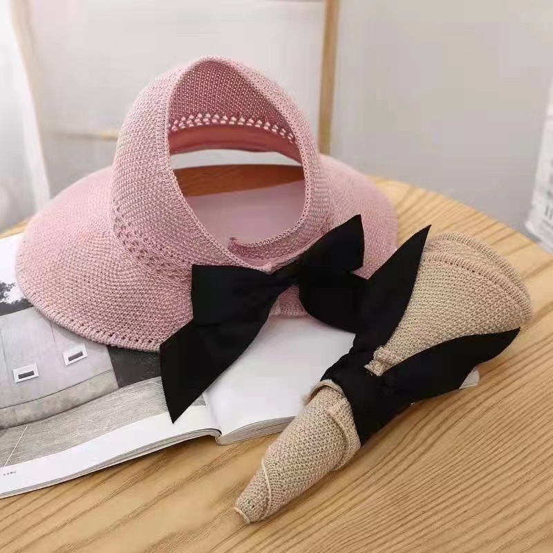 Topi Pantai Rajut Pita Korea Fashion Topi Wanita Bisa Dilipat Topi Rajut Sun Visor Hat - BM01