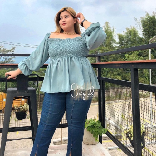 S-XXXXL YURI  Baju sabrina Baju Atasan Sabrina Wanita Jumbo Crop Top Korean Style Blouse Lengan Panj