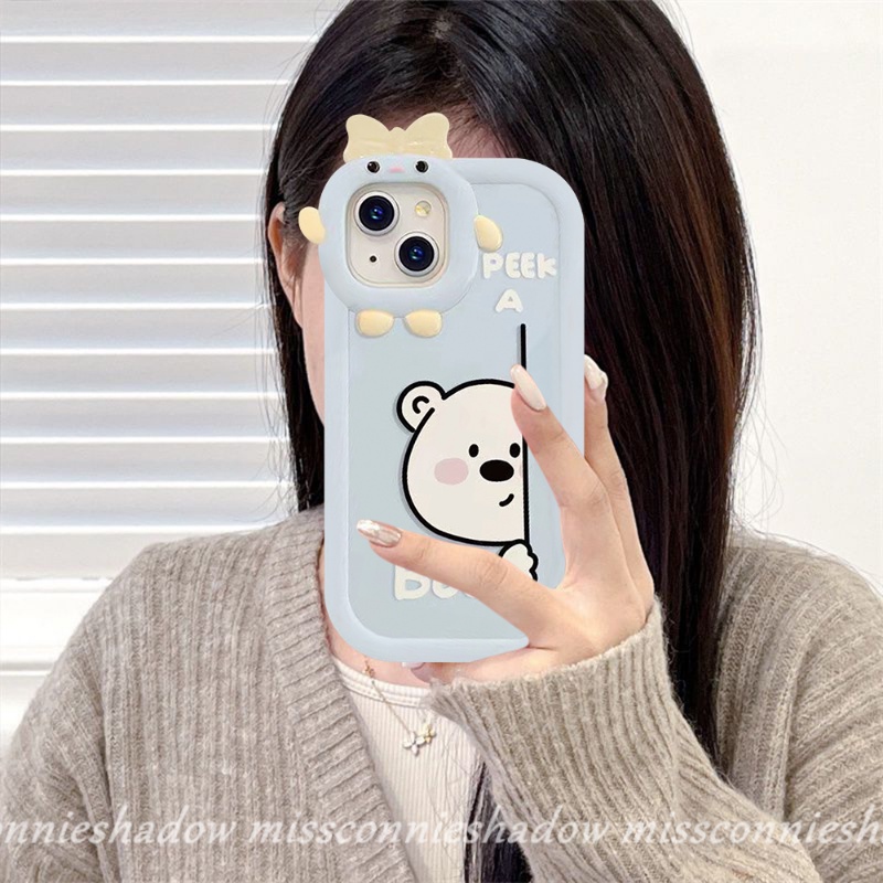 Soft Case Motif Kartun Peek a Boo Bear Puppy 3D Untuk iPhone 7 8 6 6s Plus 11 13 12 14 Pro MAX XR X XS MAX 14 Plus SE 2020