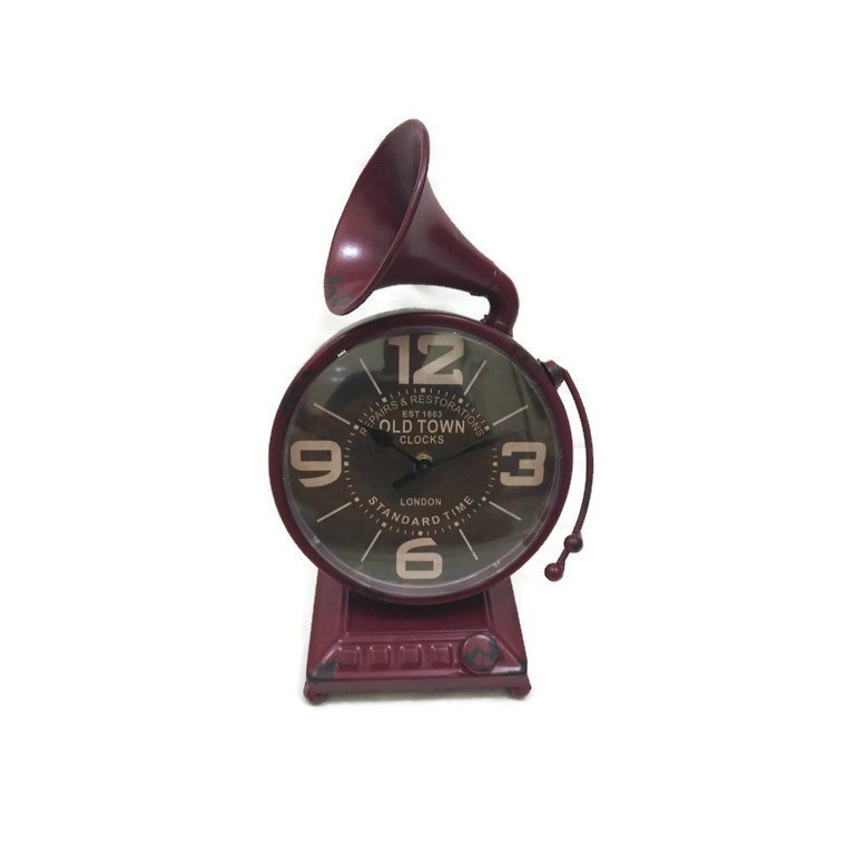 Vintage Retro Bugle Horn Metal Iron Table Clock Decoration 6 inches