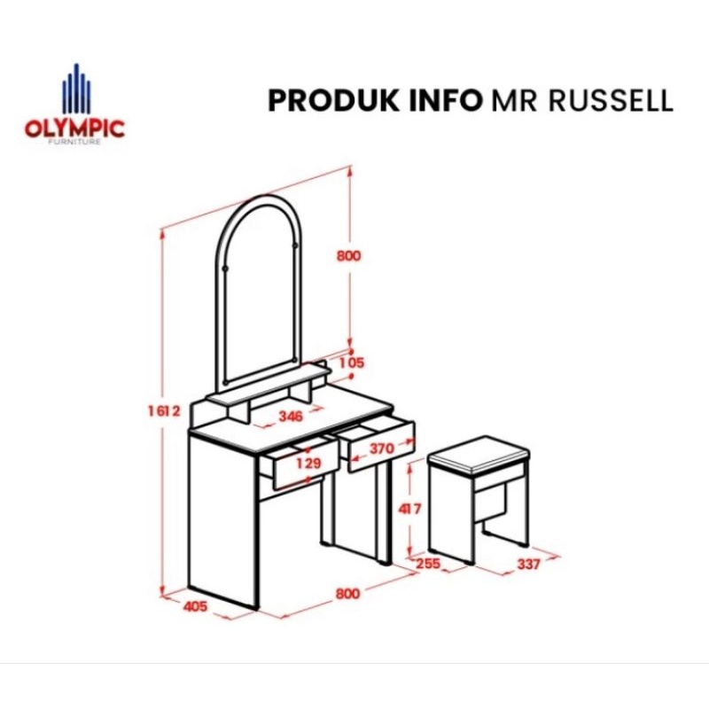 dresing table meja rias meja makeup meja kaca panjang meja kamar OLYMPIC MR RUSSELL