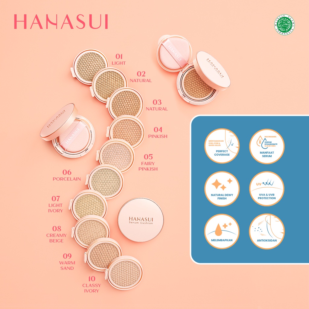 ❤ BELIA ❤ HANASUI Serum Cushion 15g | Foundation | Flawless | Natural Dewy Finish | Perfect Coverage | BPOM