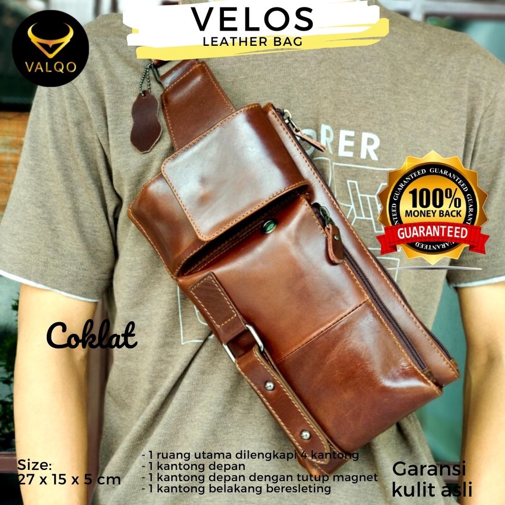 [VALQO] VELOS Tas kulit sapi Waist Bag Tas Dada Sling bag Selempang Pinggang Tas Pria Cowok