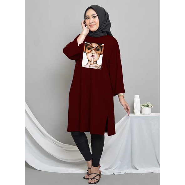Harravana - (02) Tunik Jumbo Wanita Kacamata Besar Midi Dress Tunik Jumbo Cewek Fashion Tunik Muslim