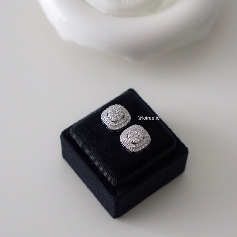 QUINCY | Luxe Collection - Zirconia Square Halo Daily Stud Earrings - Anting Wanita