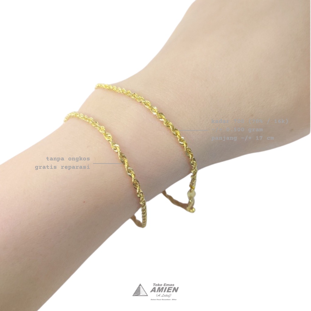 Toko Emas Amien Gelang Emas Asli UBS Kadar 700 (70% / 16K) 0.500 Gram - Bangle Rantai Rembo Korea Ta