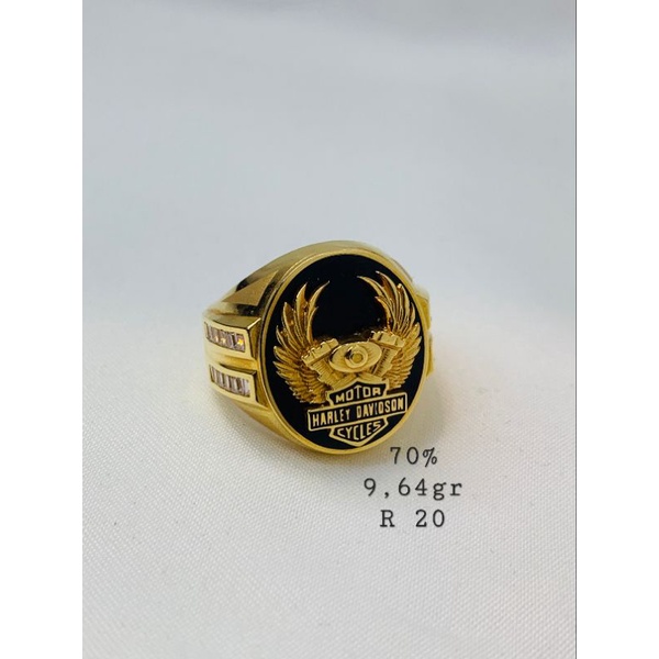 Cincin Cowok Harley Emas Asli Kuning Kadar 700 70% Motor Cycle Enamel Hitam