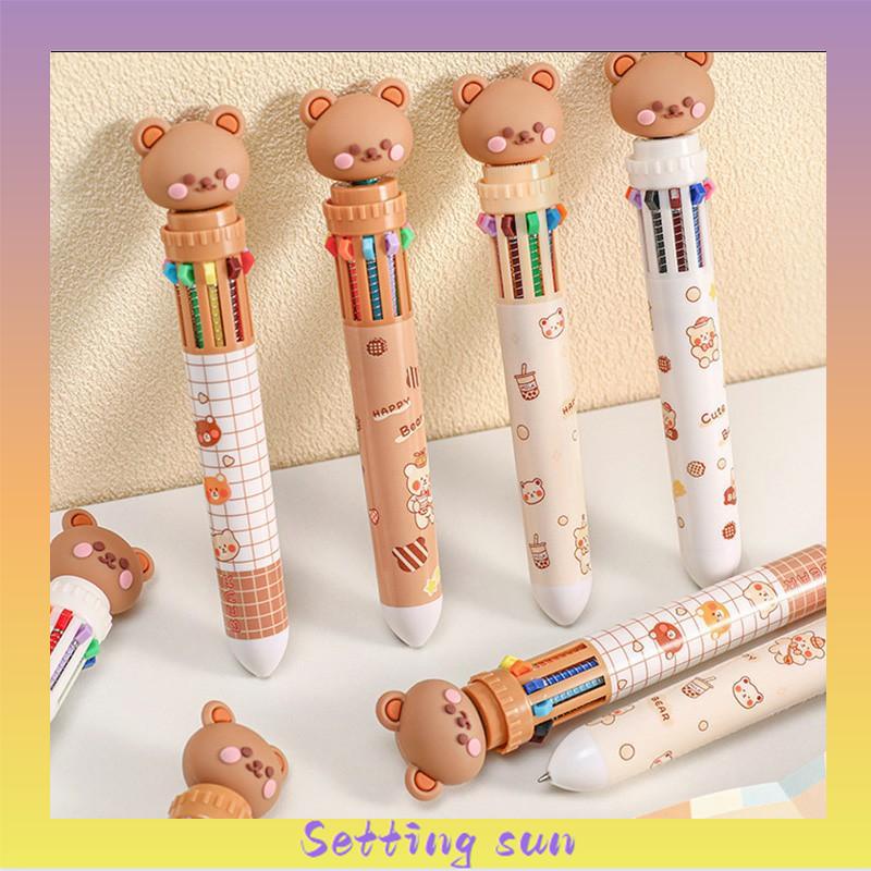 1pc Pulpen Mekanik 10 Warna Warni Rectractable Pen Color Motif Kartun Lucu Bear Grid Kotak Aesthetic Bolpoin Alat Tulis Sekolah TN