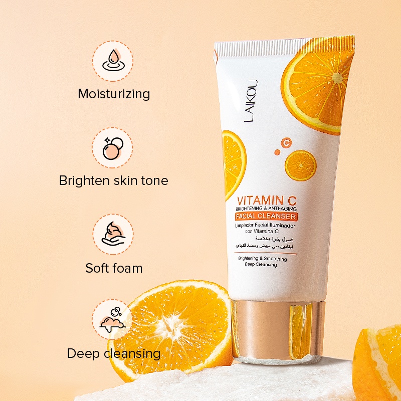 LAIKOU Vitamic C Cleanser Foam Facial Wash Membersihkan Pori-pori Mengurangi Kekusaman 40g