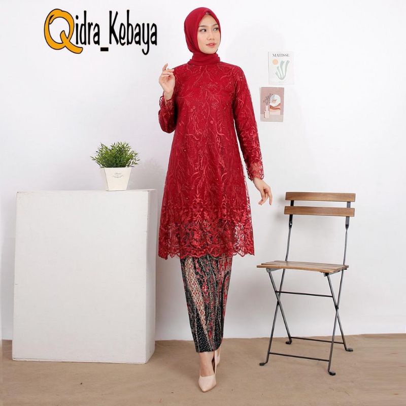 Permata Olshop / Kebaya Tunik Modern Tulle Terbaru / Kebaya Pesta / Baju Brukat Kondangan / Setelan Kebaya Seragam