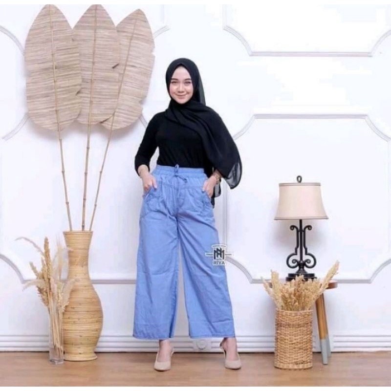 Jeans kulot masa kini - all size - pinggang karet - tali depan