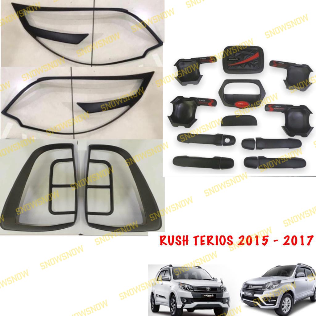 Paket Garnish Depan Belakang Outer Handle Tank Cover New Rush Terios 2015 2016  2017 Sporty TRD Hitam  &amp; Chrome