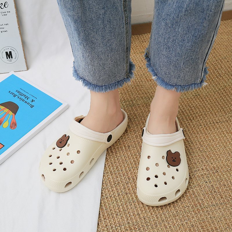 FY Sandal Slip On Wanita Motif Bear Simple Bahan Karet Empuk Elastis