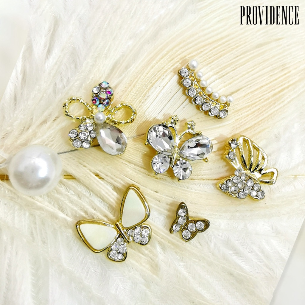 Ins 10pcs / Set Hiasan Kupu-Kupu Aksen Berlian Imitasi Bahan alloy Untuk Aksesoris Nail Art / Manicure Butterfly