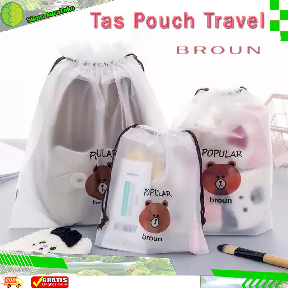 (SKR) TAS POUCH MULTIFUNGSI TRAVEL BROUN COKLAT Serut Kosmetik Serbaguna Anti Air Waterproof Organizer