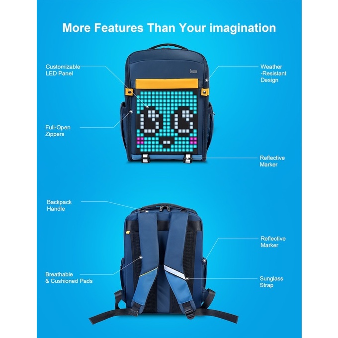 DIVOOM BACKPACK S Customizable Pixel Art LED Display Backpack FREE POWERBANK 10000MAH - Tas Ransel Trendy dengan LED Pixel Art - Bisa Diatur Sesuka Hati
