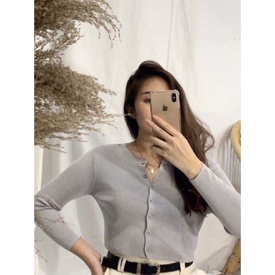 BAILEY CARDI RAJUT / ANGEL BOTON SKIRT / CARDIGAN CROP TOP-Grey Silver