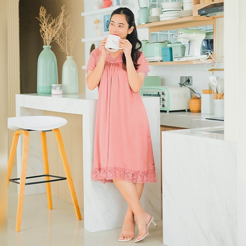 Ladybydiana IRISH SALMON SLEEPWEAR PREMIUM Sexy Dress Bahan Armany Silk dan New Lace Adem &amp; Nyaman Busui Friendly