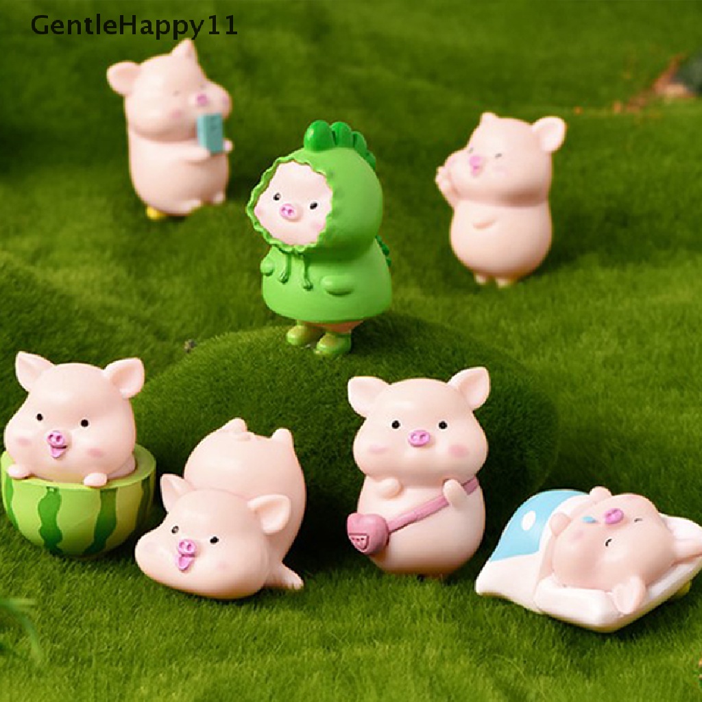 Gentlehappy 7pcs/set Mainan Boneka Kartun Babi Hewan Model Patung Ornamen Miniatur id