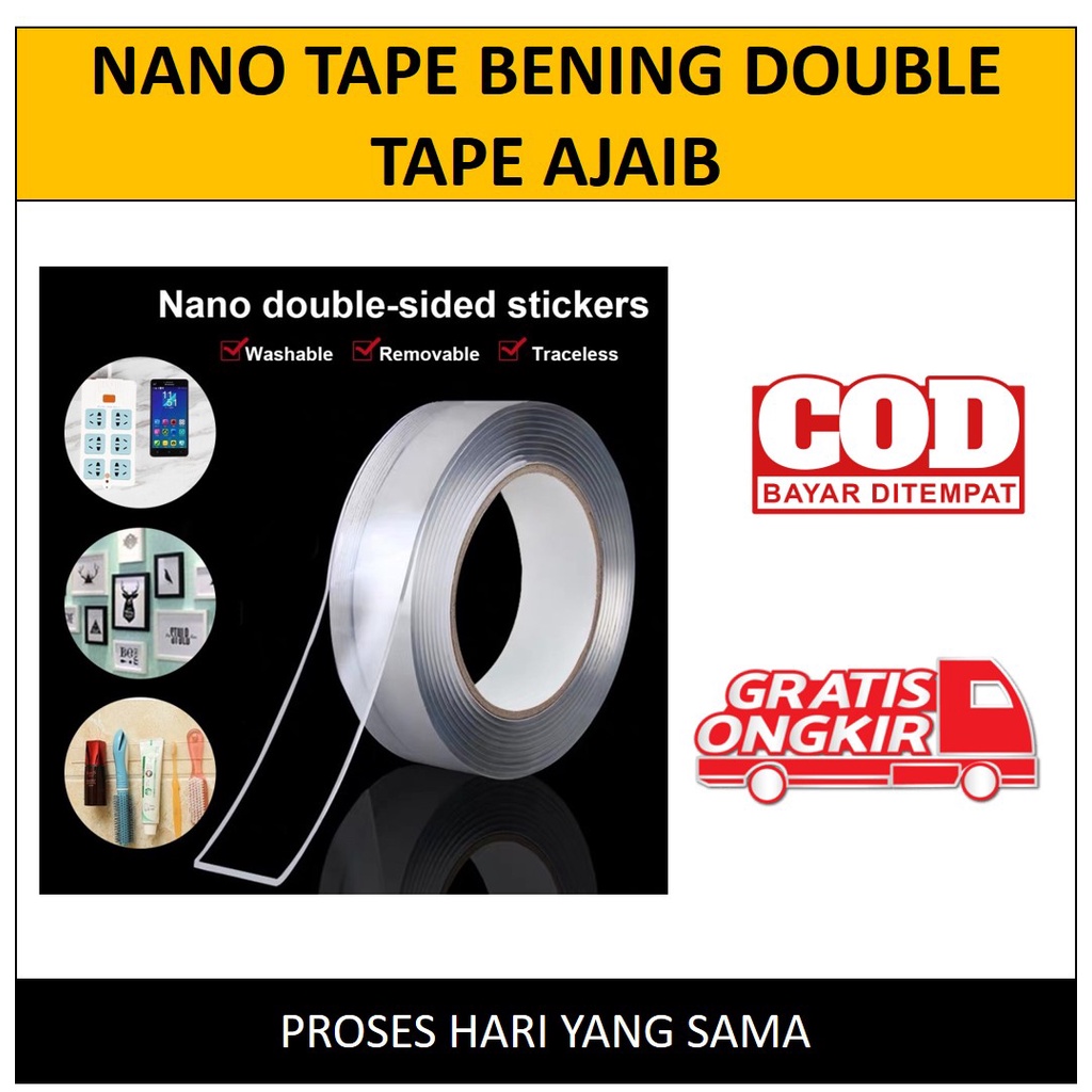 Nano Tape Double Tape Bening Transparan 1M 3M 5M Double Tape Ajaib Isolasi Bening