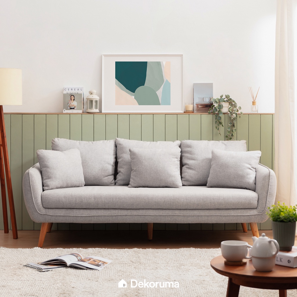 Dekoruma HIKI Sofa Tamu Minimalis 3 Dudukan Kain / Sofa 3 Seater Kain - Abu-abu Muda