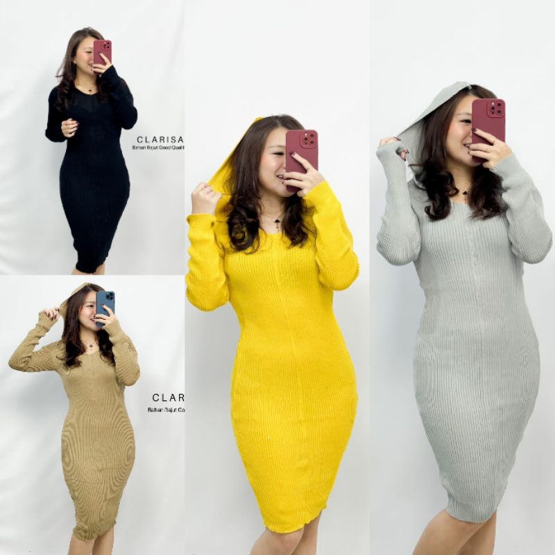 DRESS RAJUT HOODIE DRESS SANTAI WANITA CASUAL DRESS RAJUT CLARISA RAJUT DRESS BIGSIZE DRESS JUMBO SN
