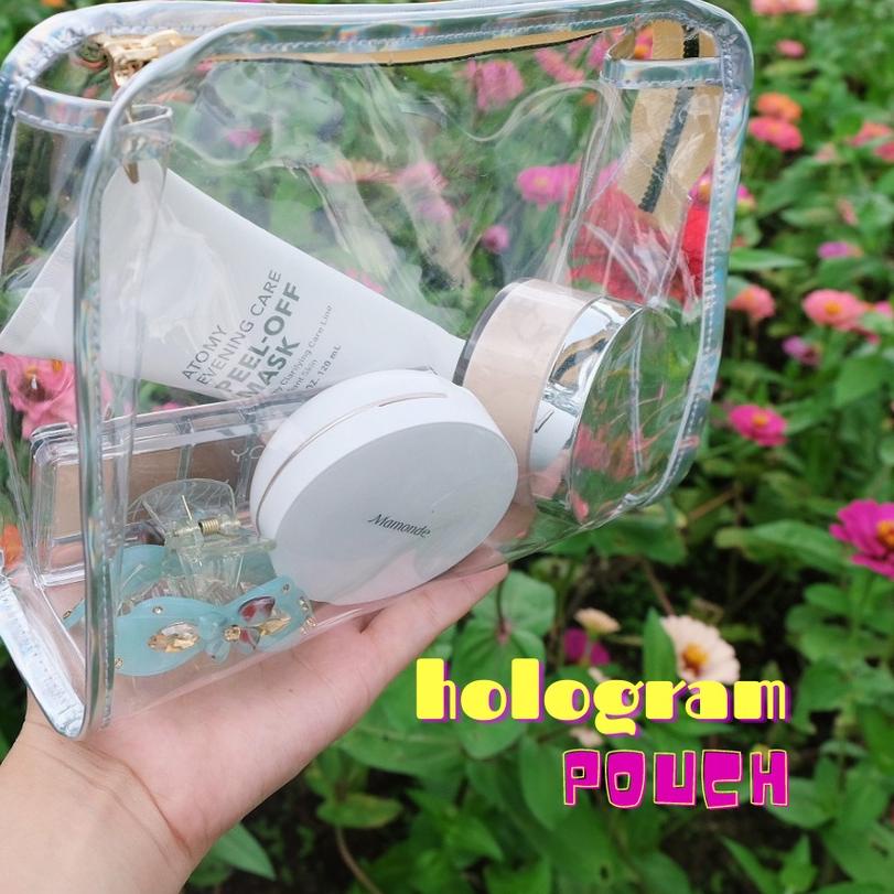 Pouch Transparan hologram ( make up, tempat pensil , brush)