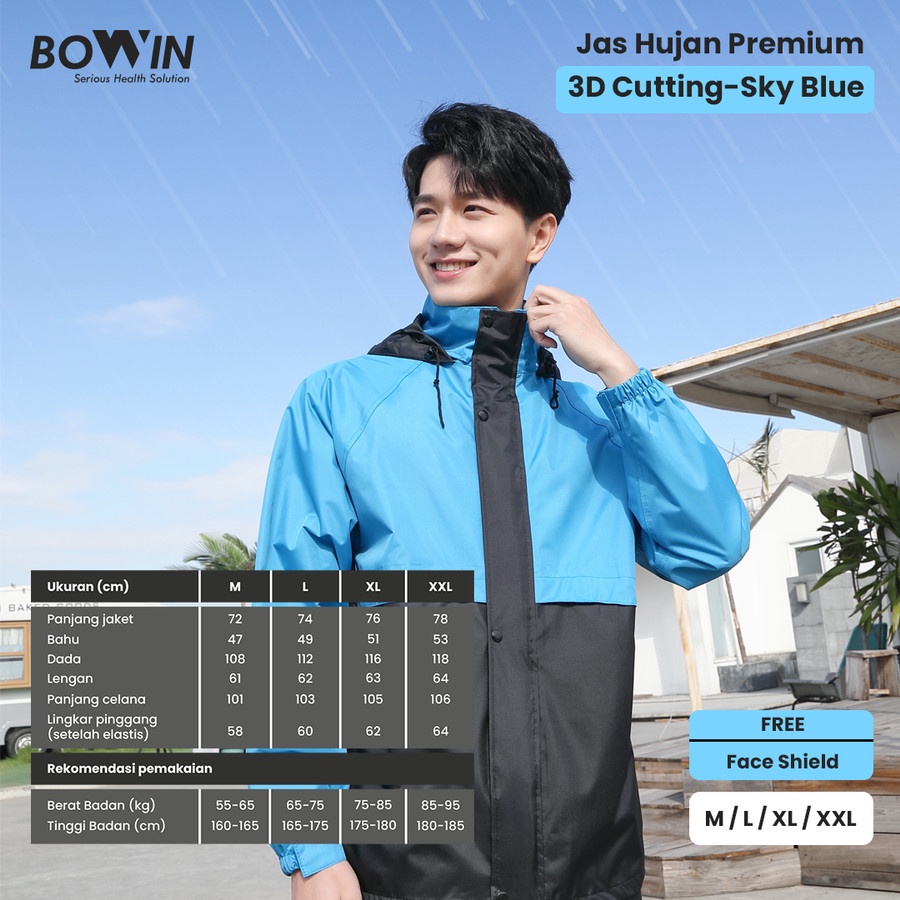 Jas hujan bowin premiun anti bakteri(extra face shield ) original